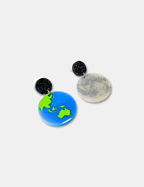 Earth and Moon Asymmetrical Earrings
