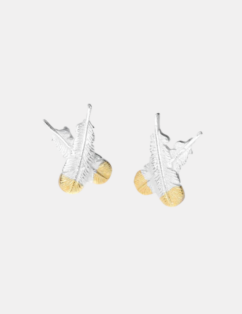 Huia Feather Silver with Gold Tips Earrings
