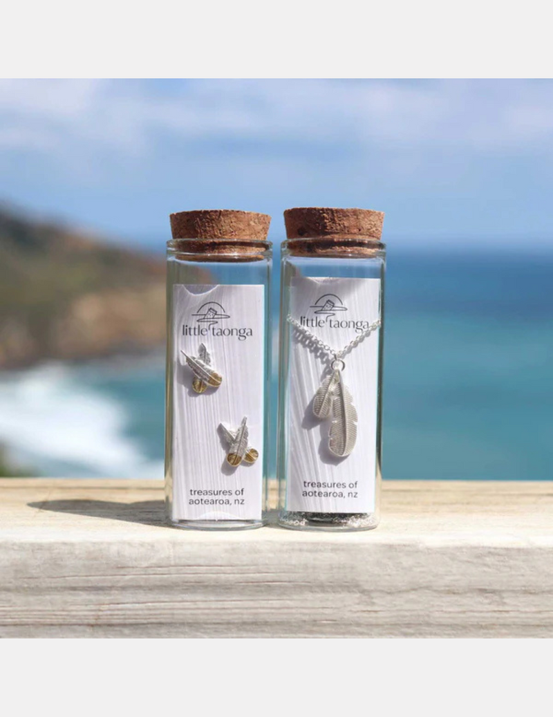 Huia Feather Silver with Gold Tips Earrings