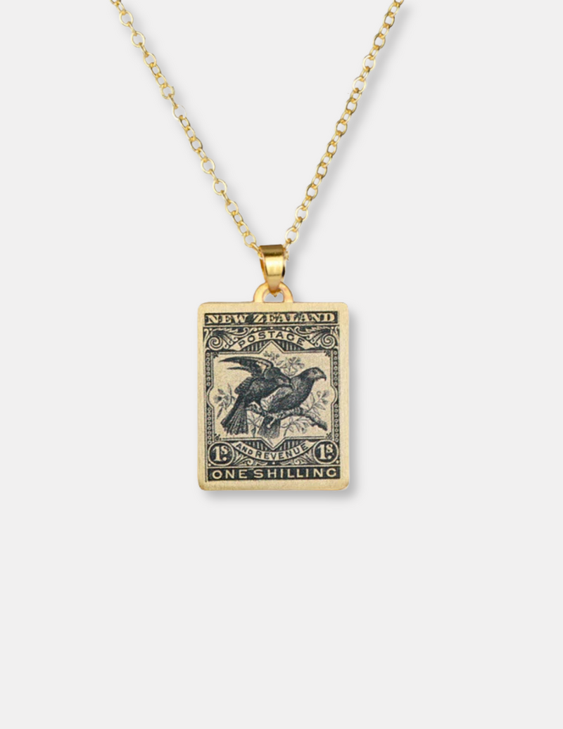 Kea and Kaka Vintage Stamp Necklace