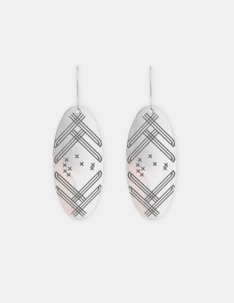 Silver Matariki Oval Earrings