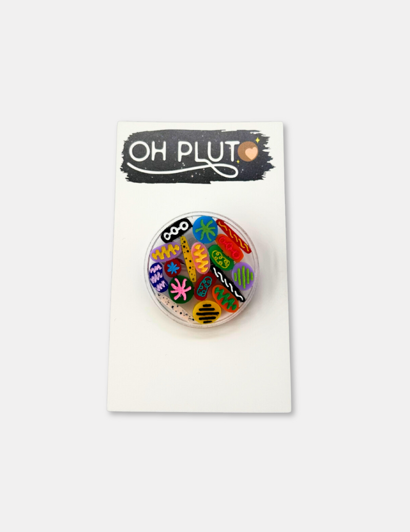 Petri Dish Brooch with Tiny Microbes
